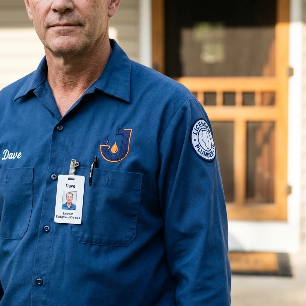Licensed plumber showing ID badge in Valley, AL