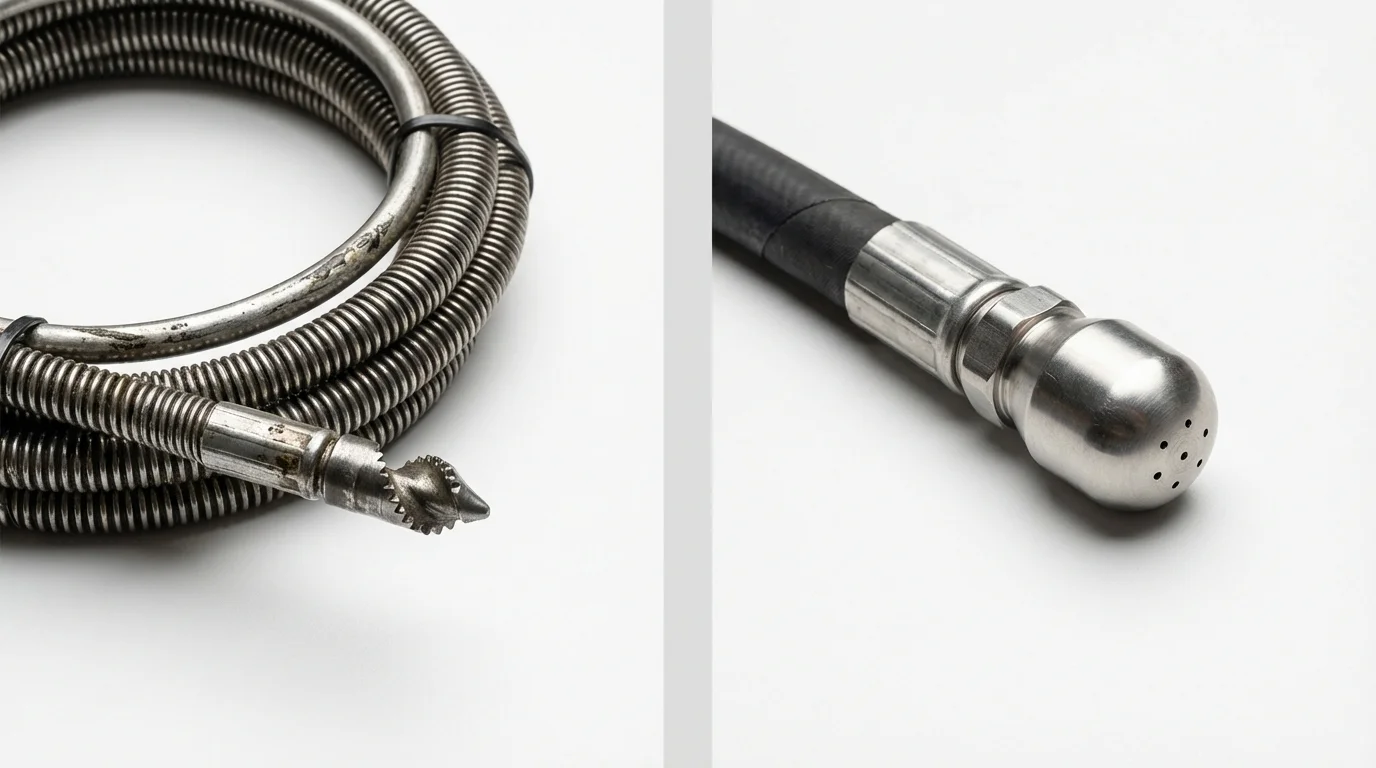 Drain snake cable and hydro jetting nozzle used for drain cleaning in Valley, AL