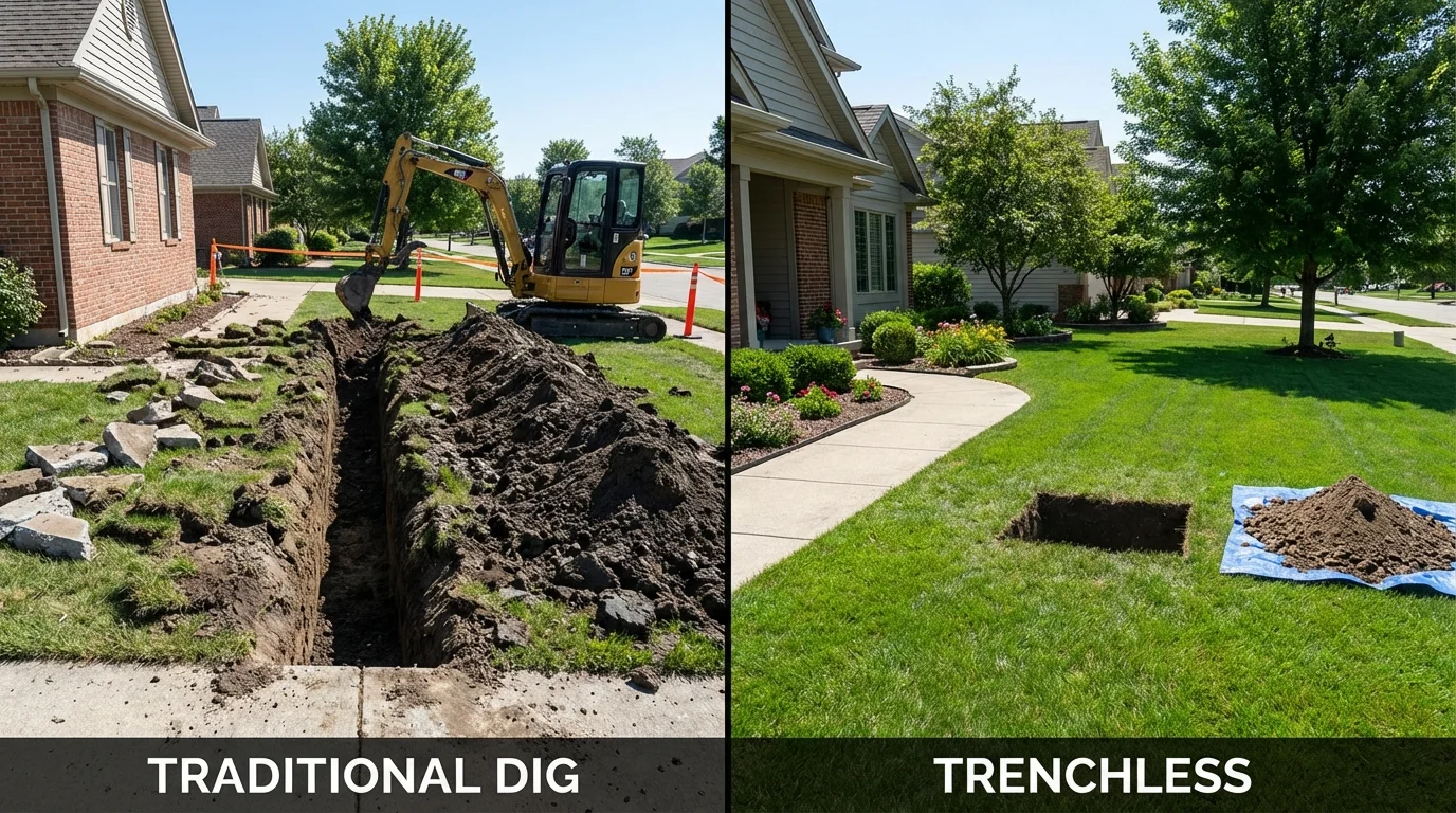 Trenchless sewer repair with minimal yard damage versus traditional excavation in Valley, AL